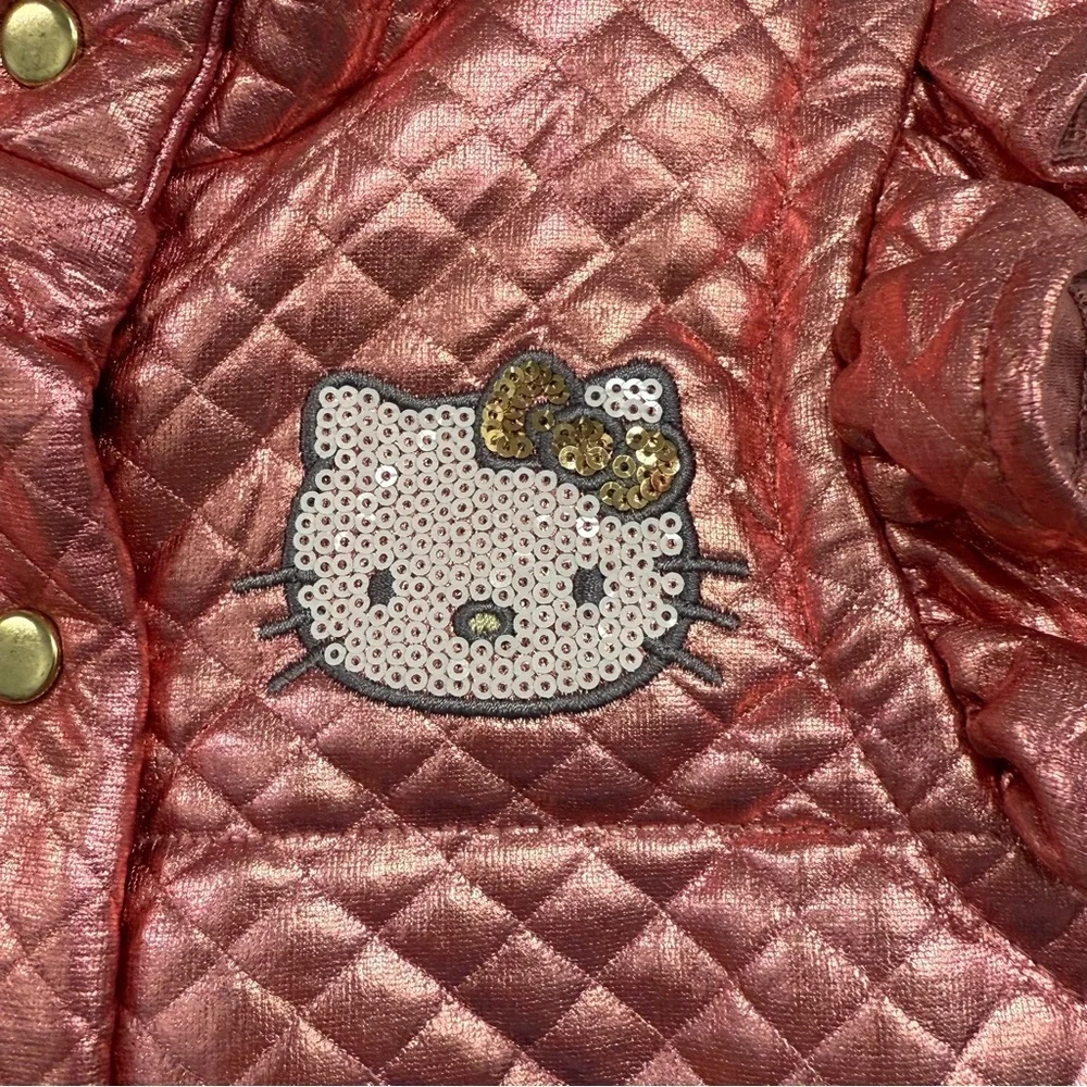NWT Hello Kitty Metallic Quilted Vest Rose Gold Pink Girls 6 Sequin Bling Logo